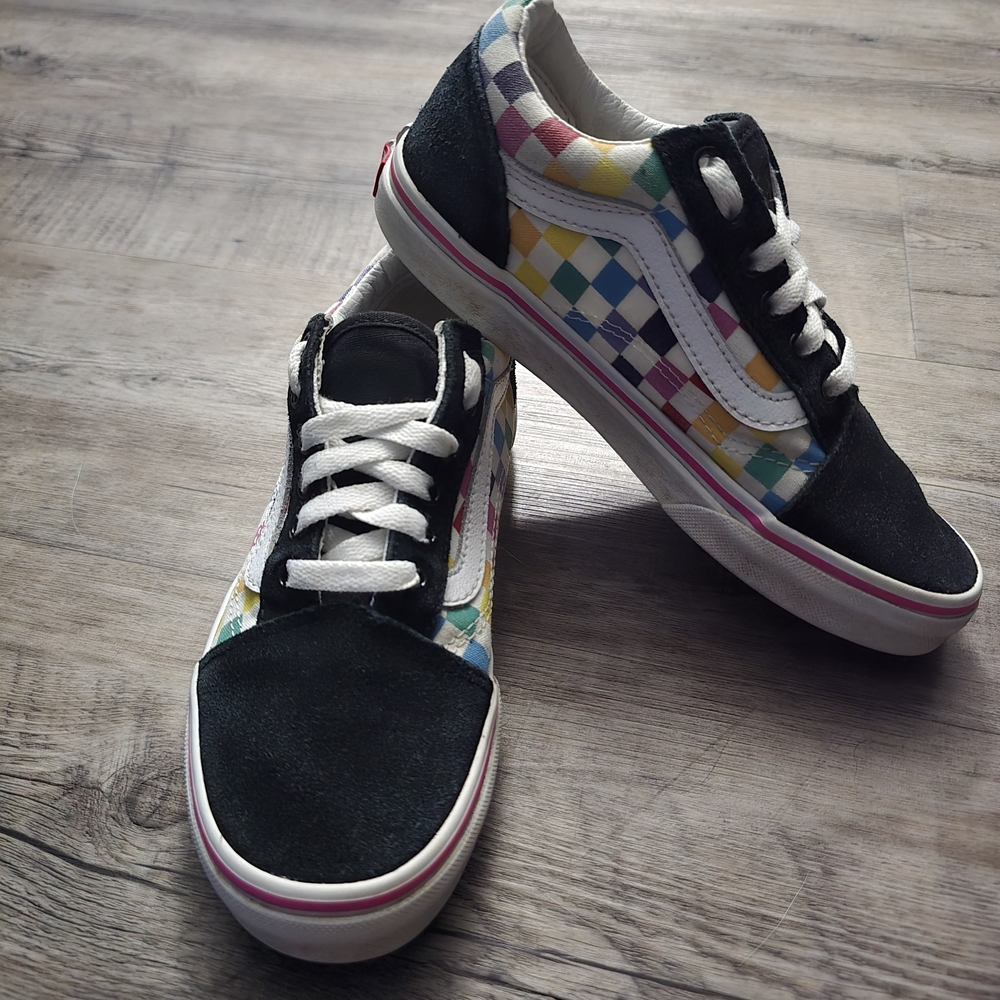 Vans Old Skool Checkered Mulitcolor Skate Shoes Size YOUTH 3 Lace Up